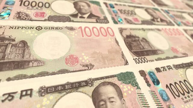 Flying Japanese 10000 Yen Banknotes Seamless Money Loop Background Finance Business Motion