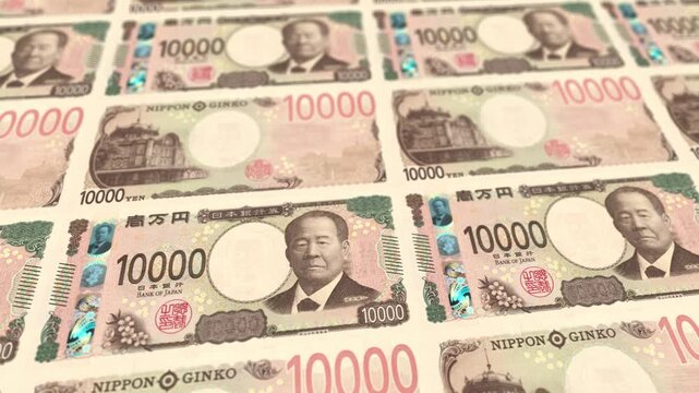 Japanese 10000 Yen Banknotes Motion Loop Background Financial Business Cash Currency Video