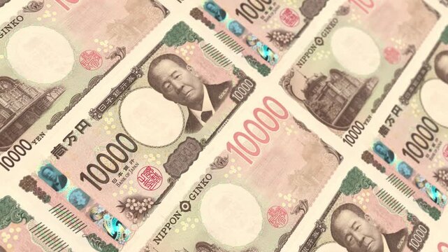 Japanese 10000 Yen Cash Loop Background Banking Finance Business Currency Animation