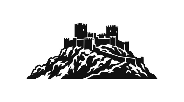 Medieval Castle Silhouette on Rocky Hill