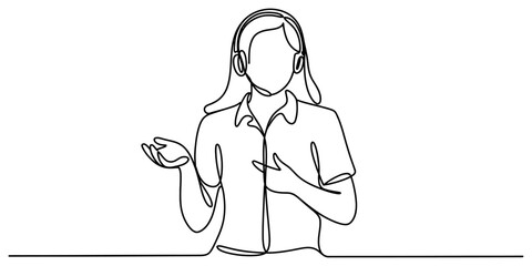 Continuous single line drawing of a customer service operator wearing a headset © Nikhil Ray