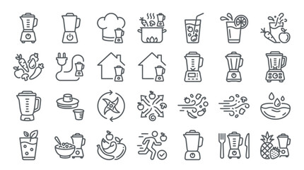 Fototapeta premium Vector Icons Set of kitchen blender and healthy smoothie line icons for cooking and nutrition concepts. EPS Editable