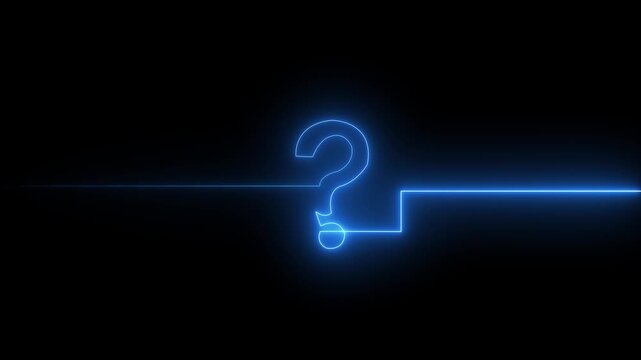 Glowing neon question mark icon loop animation on a black background representing help, support, FAQ, inquiry, uncertainty, information, and customer assistance. Futuristic neon line design