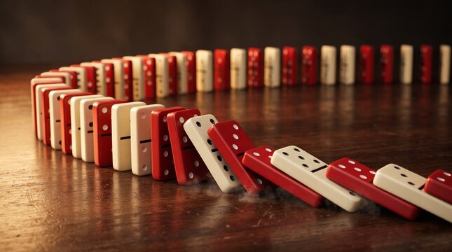 Domino Chain Reaction Business Risk Concept