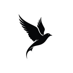 Fototapeta premium Minimalist black bird silhouette flying with wings spread wide open
