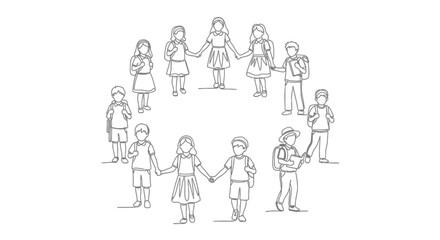 Obraz premium Diverse Children Holding Hands in Circle, Unity, Friendship, Back to School Concept