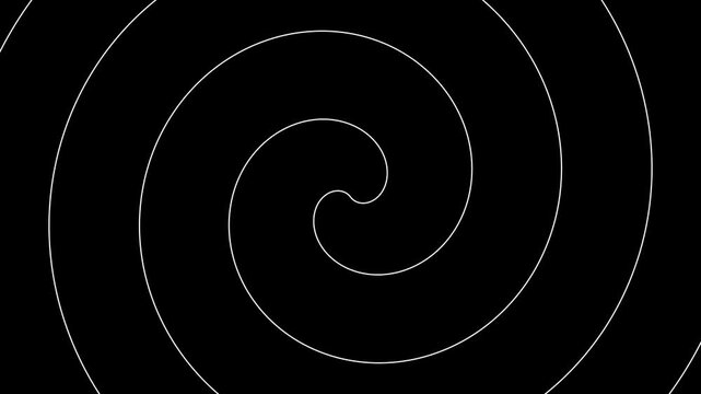 Minimalist white spiral animation zooming on black background in smooth motion.