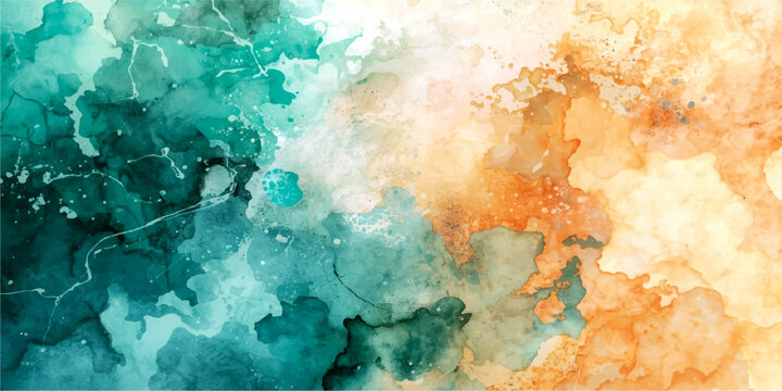 Abstract blue water surface background with watercolor texture, grunge paper style, smoke and warm fire tones, colorful nature light and fluid wave pattern
