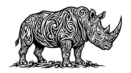 Tribal Tattoo Style Rhinoceros Illustration © Slamet