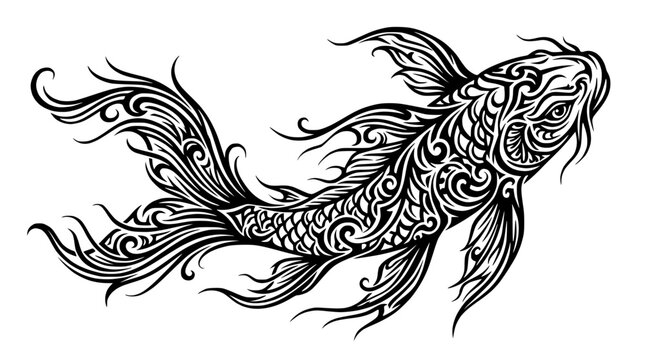 Tribal Tattoo Style Koi Fish Illustration