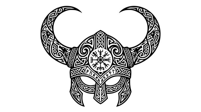 Viking Warrior Helmet with Vegvisir Symbol and Nordic Knotwork