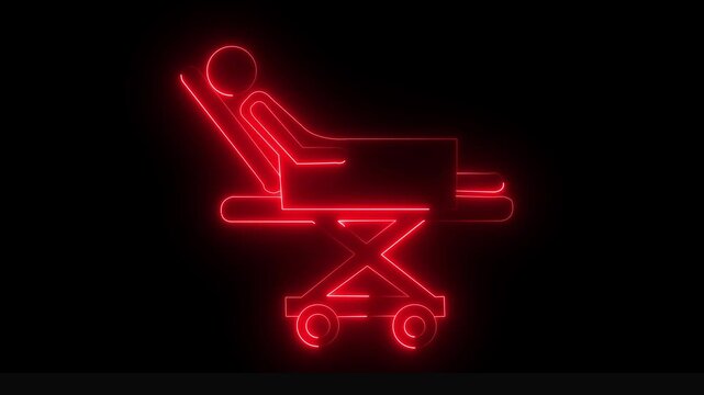 Glowing neon medical Stretcher icon isolated on black background. Medical stretcher with a patient icon for emergency transport and healthcare services. EMS