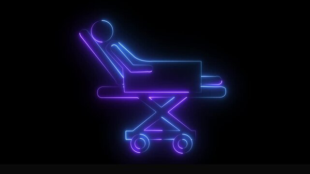 Glowing neon medical Stretcher icon isolated on black background. Medical stretcher with a patient icon for emergency transport and healthcare services.