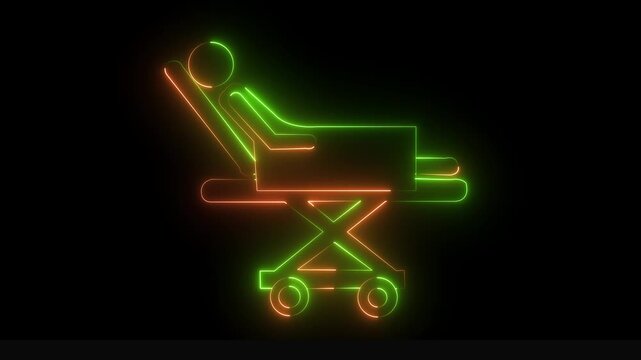 Glowing neon medical Stretcher icon isolated on black background. Medical stretcher with a patient icon for emergency transport and healthcare services.
