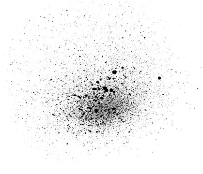 Scattered black paint splatters on transparent background abstract texture grunge element.