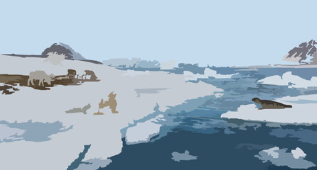 North Pole Arctic Animals Vector Collection with Polar Wildlife and Frozen Landscape © MstSweety