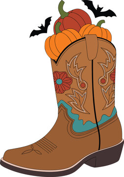  Cowboy Boot Filled With Pumpkins Western Fall Clipart
