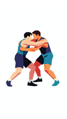 Obraz premium group of young boys playing wrestling game with determination and energy in casual sportswear on white background