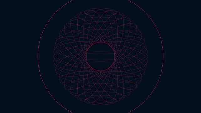 Abstract geometric circle pattern animation with rotating red lines on dark 4k background
