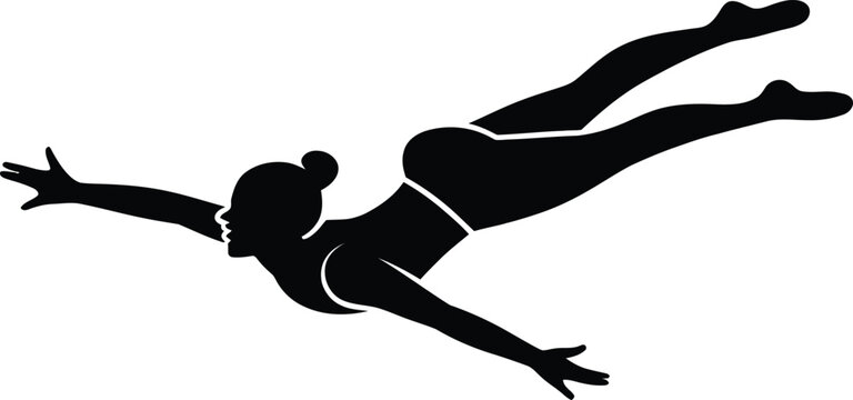 Black silhouette of a woman in swimming attire diving or swimming isolated on white background in elegant pose for aquatic sports design
