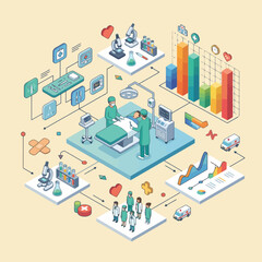 Fototapeta premium A detailed isometric illustration of a modern hospital surgical room