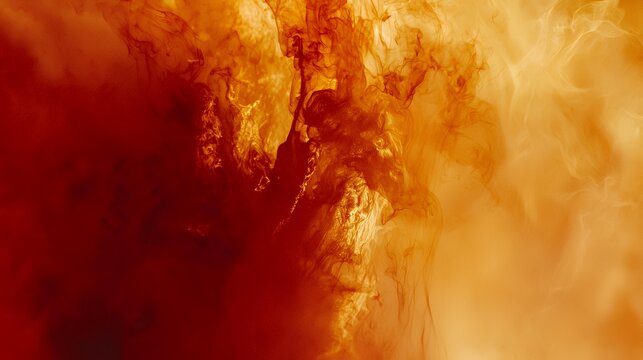 Abstract fiery red and orange fluid smoke texture, vibrant ink in water background for dynamic designs.