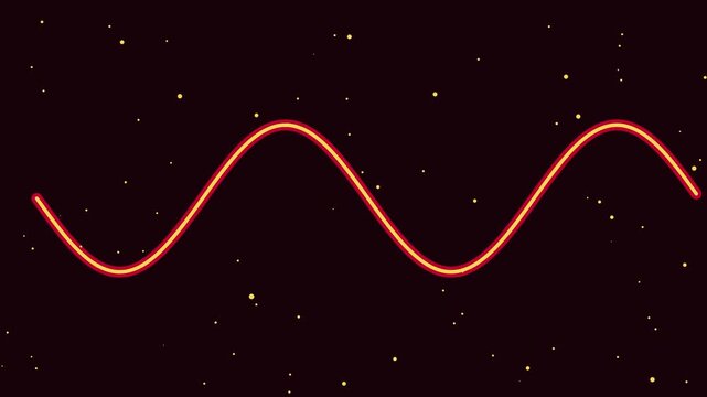 Neon sine wave motion with floating gold particles on dark animation 4k background, motion abstract science