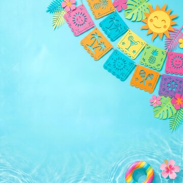 Fiesta papel picado banner copy space background with summer elements background celebration colorful decoration invitation restaurant template negative