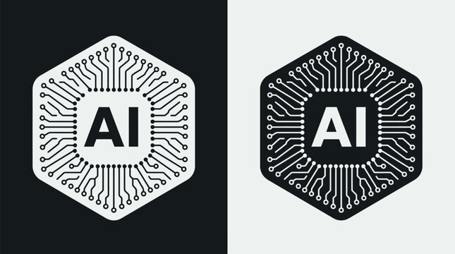 Modern geometric logo design featuring ai surrounded by intricate circuit patterns for tech innovation branding