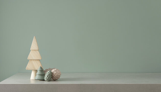 Minimalist Nordic Christmas decorations on Morandi background with copy space