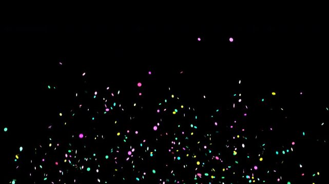 Multicolor confetti explosion falling down. Festive party celebration background.