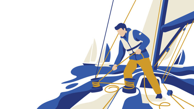 Person adjusting ropes on sailboat deck during windy coastal sailing trip.