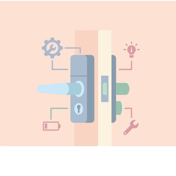 Modern smart door lock system with digital security icons