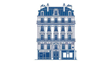 Parisian Building Facade Illustration - Haussmann Style Apartment Building © aa