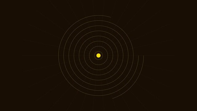 Minimalist abstract 4k background, with expanding yellow, concentric circles and, radial lines animation
