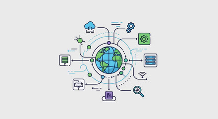 Fototapeta premium Global network concept illustration showcasing data connections and digital cloud
