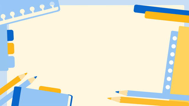 Education vector background with school supplies, pencils, notebook paper and warm cream copy space for classroom banner design