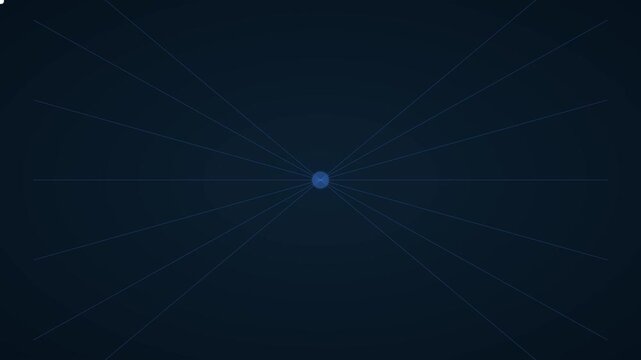 Minimalist abstract blue animation 4k background, with converging radial, lines and central, glowing point