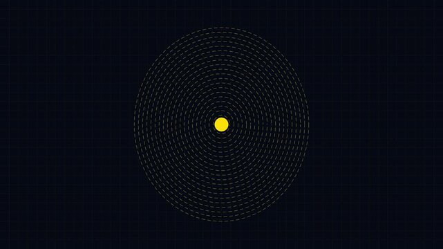 Minimalist abstract animation 4k background, with pulsing concentric, circles and central, golden dot