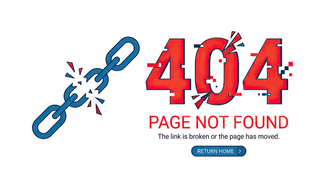 404 Error Page Not Found Glitch Effect Broken Link Icon Website Concept