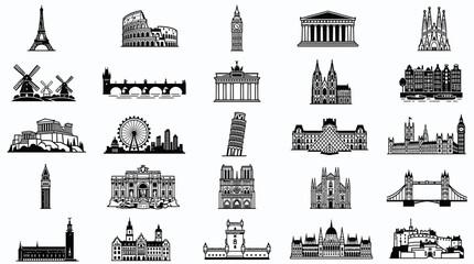 Famous European Landmarks Silhouette Collection - Travel Vector Icons © aa