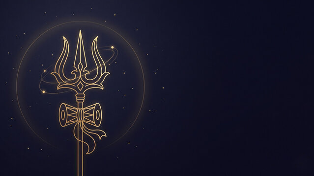 Celestial Lord Shiva Trishul with Damaru and Golden Halo