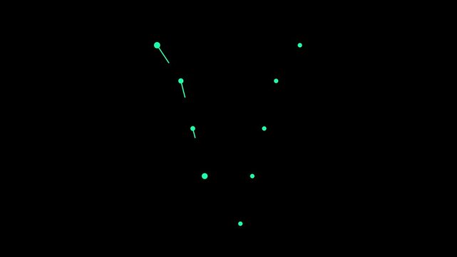 Minimalist abstract v letter animation with glowing green nodes and connecting lines 4k motion