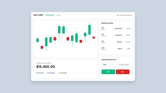 Cryptocurrency Trading Dashboard with Live Candlestick Chart for Ethereum