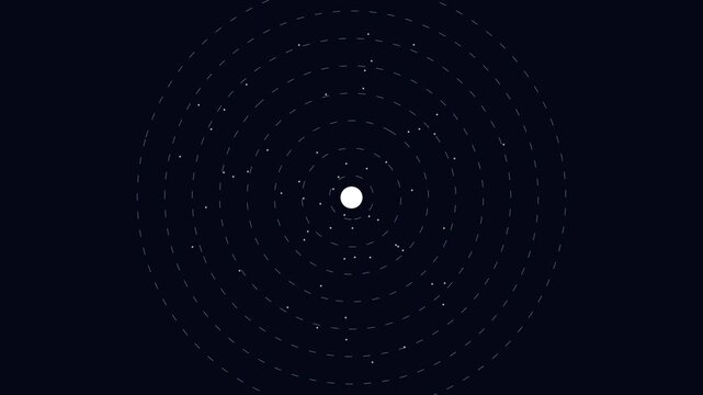 Minimalist abstract particle orbit animation with concentric circles and glowing center point 4k
