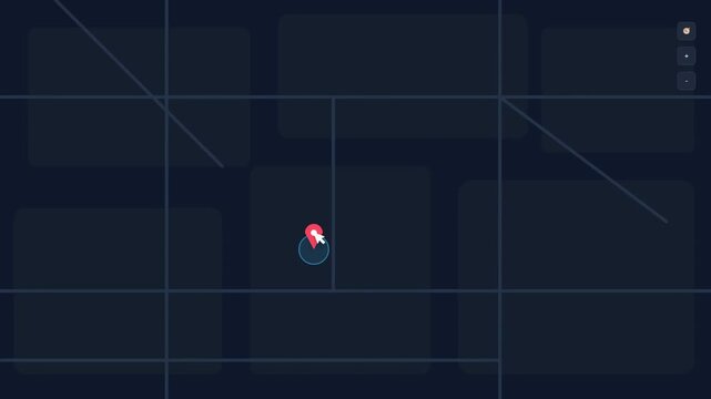 Dark mode interactive map interface displaying an allow location access permission pop-up dialog window with a location pin marker.