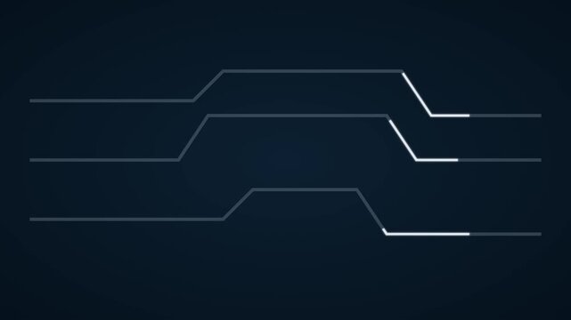 Minimalist digital loading lines animation, abstract technology data transfer progress bar, futuristic ui interface on dark 4k background