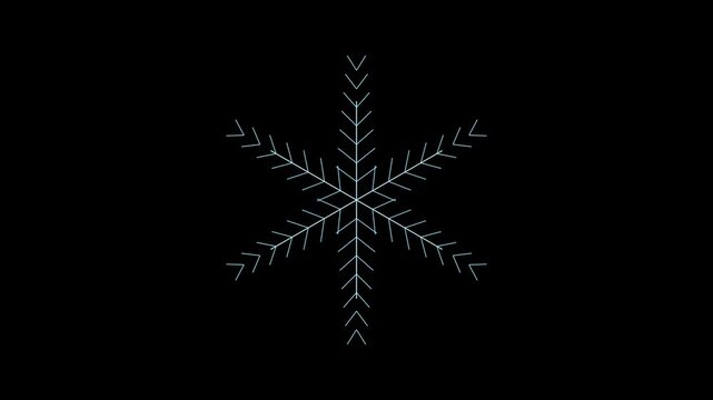 Minimalist geometric snowflake animation, abstract winter holiday motion on 4k black background christmas
