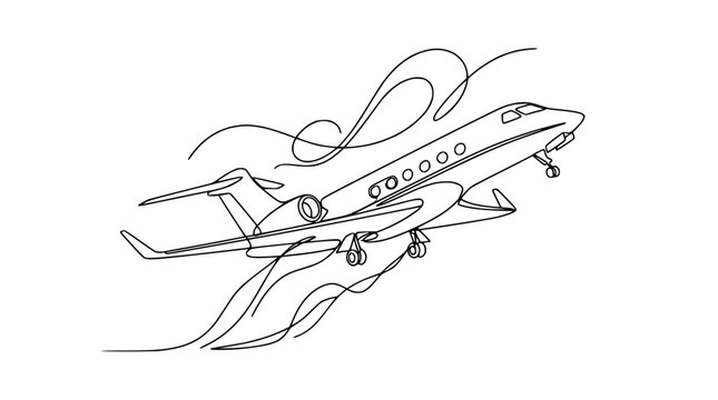 Sleek private jet taking off, abstract line art illustration, symbolizing speed and luxury travel