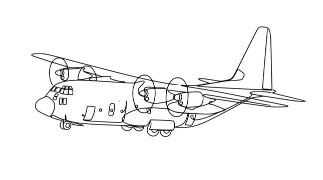 Hercules Transport Aircraft Outline Drawing, Military Cargo Plane Vector